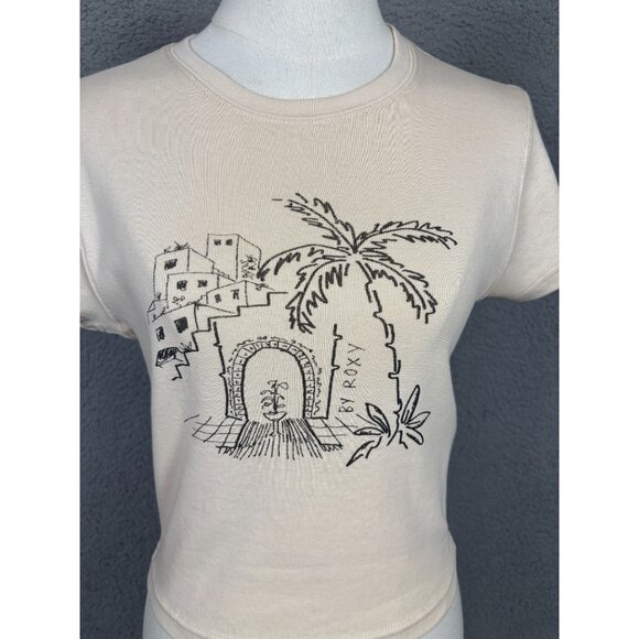 Roxy Women's Beige Graphic Cropped All Day T-Shirt Size Large New With Tag's - Picture 2 of 8